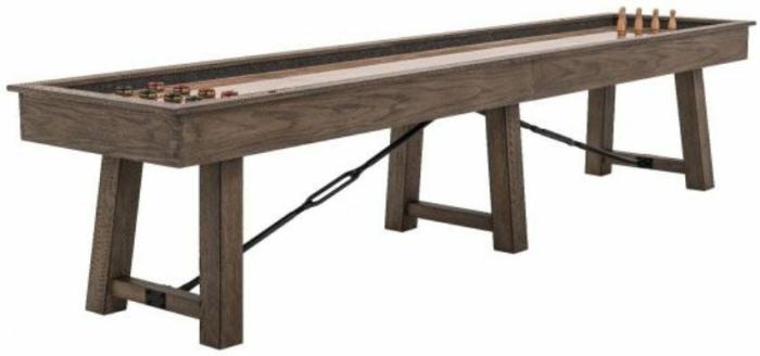 12′ Issac Shuffleboard – Silvered Oak Rec Room