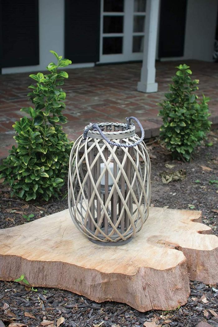 15″ Grey Willow Lantern With Glass – Small Accents & Decor