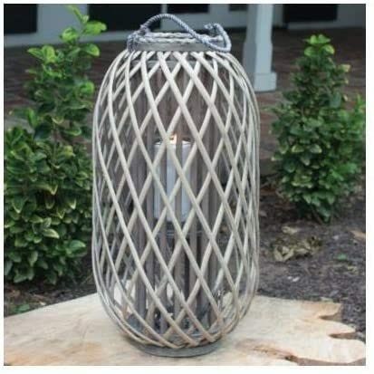 23″ Grey Willow Lantern With Glass – Large Accents & Decor