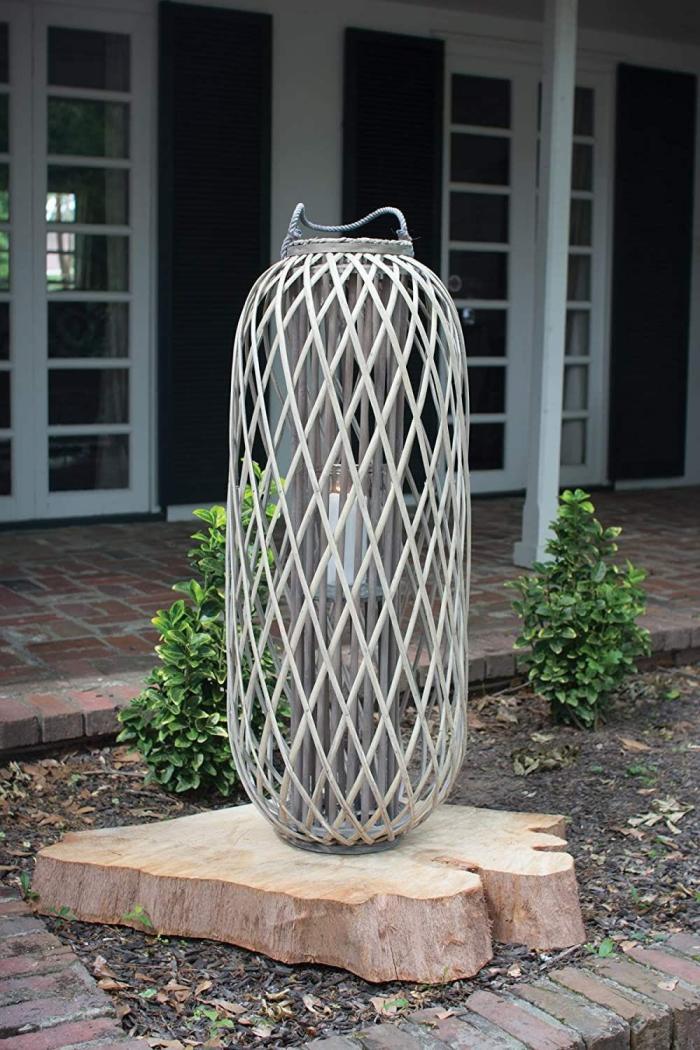 31″ Tall Grey Willow Lantern With Glass – Large Accents & Decor