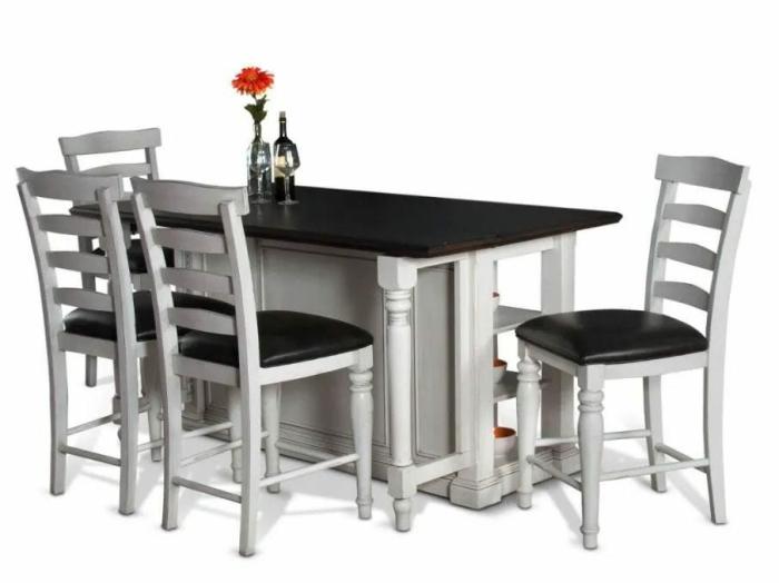 Carriage House Collection 3-Piece Kitchen Island Dining Set With Ladderback Stools Dining & Kitchen