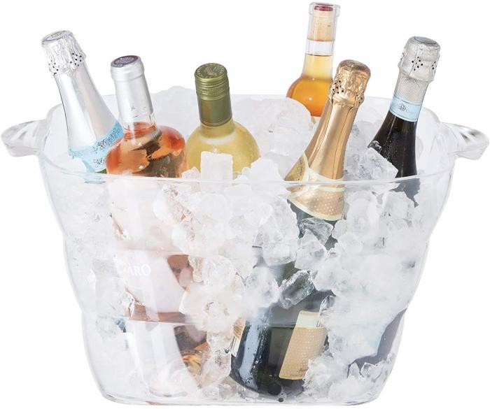 Clear Acrylic Square Party Tub With Handles Bars & Barstools