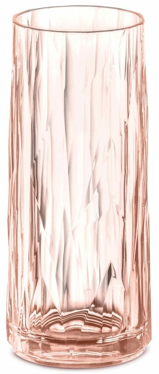 Faceted High Ball Glasses – Transparent Rose Quartz – Set Of 6 Bars & Barstools