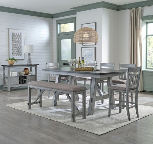 Newport 6-Piece 78″ Counter Height Gathering Table Set Dining & Kitchen