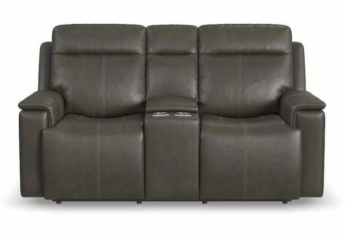 Odell Power Reclining Loveseat With Console – Grey Furniture