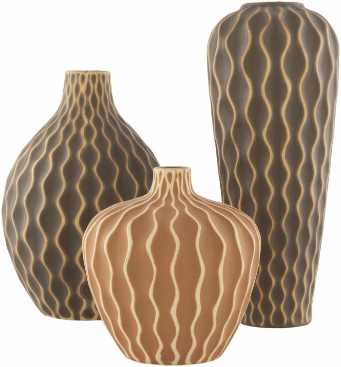 Waves Outdoor Vase – Set Of 3 – Brown Accents & Decor