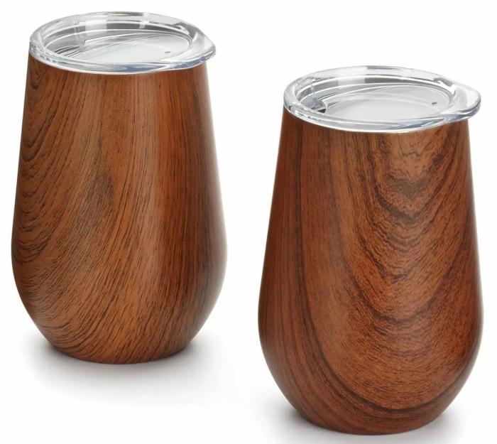 Wood Grain 12 Ounce Wine Tumblers – Set Of 2 Bars & Barstools