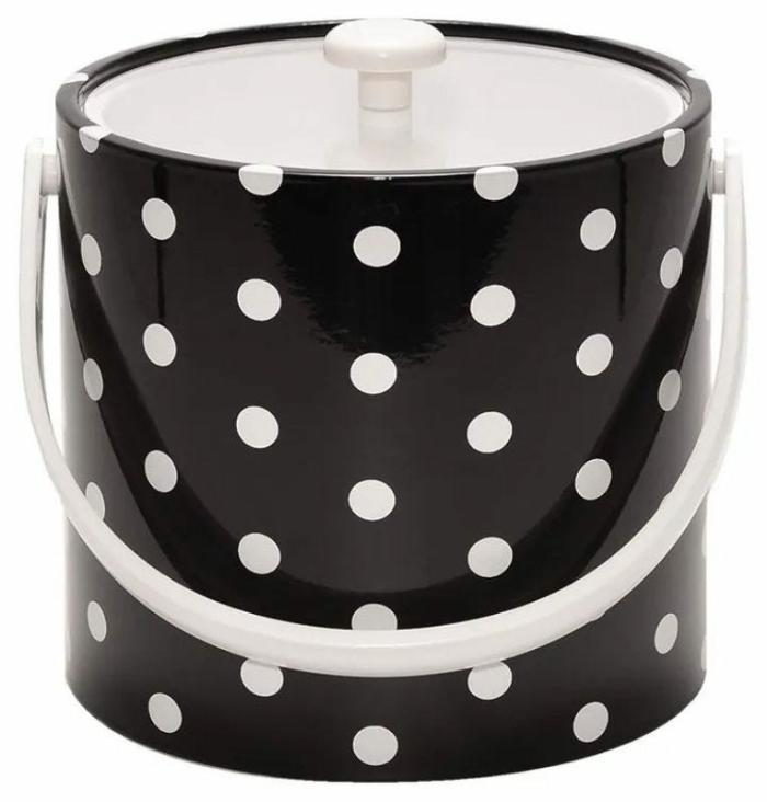 Ice Bucket 3 Quart Black With White Polka Dots Bars & Barstools