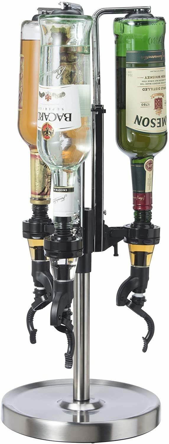 Professional 3-Bottle Revolving Liquor Dispenser, Stainless Steel Bars & Barstools